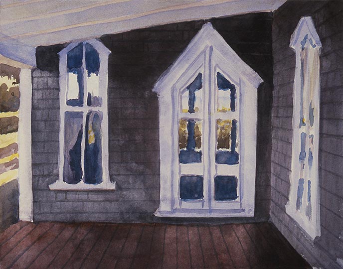 Robert Spellman watercolor of a porch on Nantucket.