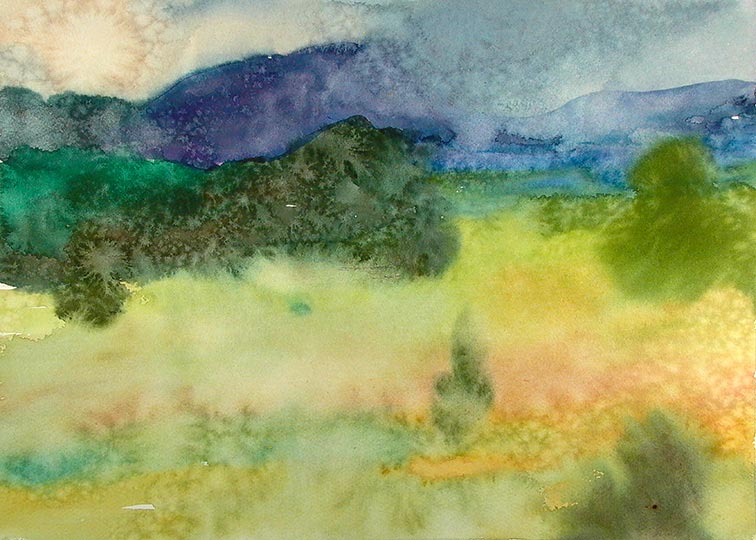 Robert Spellman Colorado Watercolor of a meadow in Huerfano County