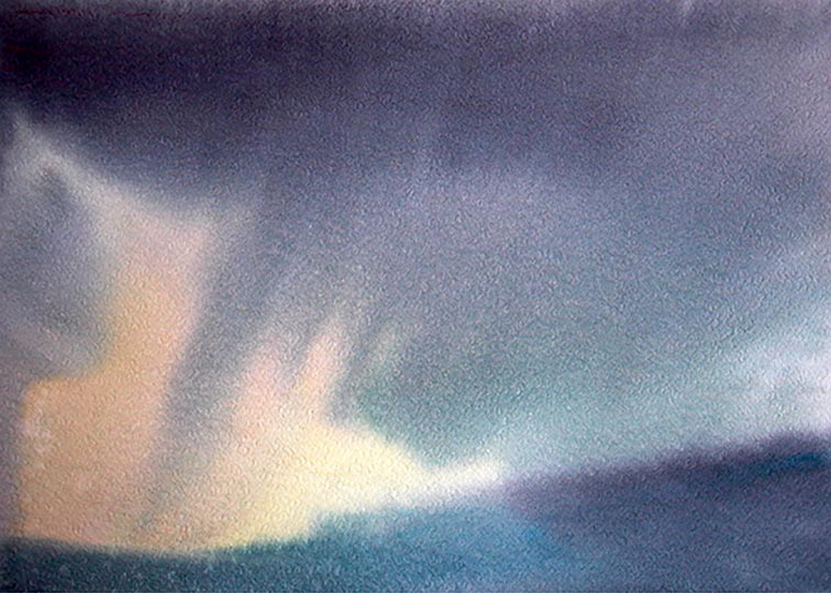 Robert Spellman Colorado Watercolor of a virga - rain falling partway to the earth.
