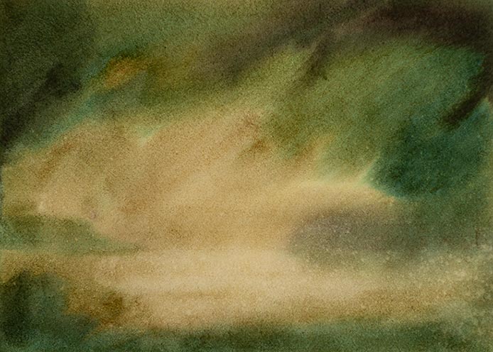 Robert Spellman watercolor of a greenish dream seascape.