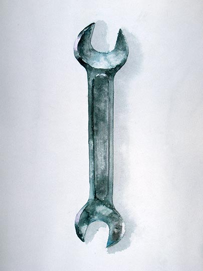 Robert Spellman drawing of a two-ended wrench