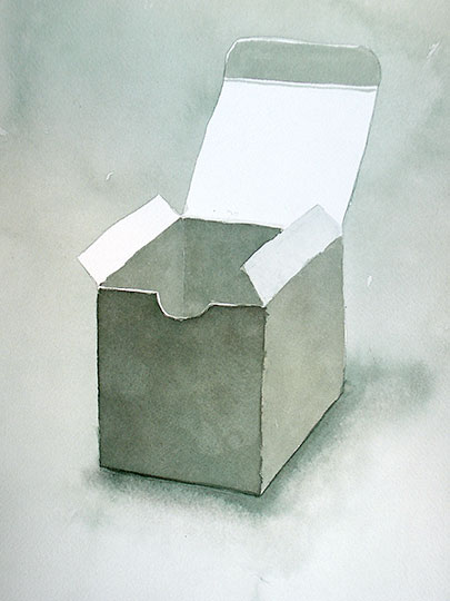 Robert Spellman watercolor of a paper box